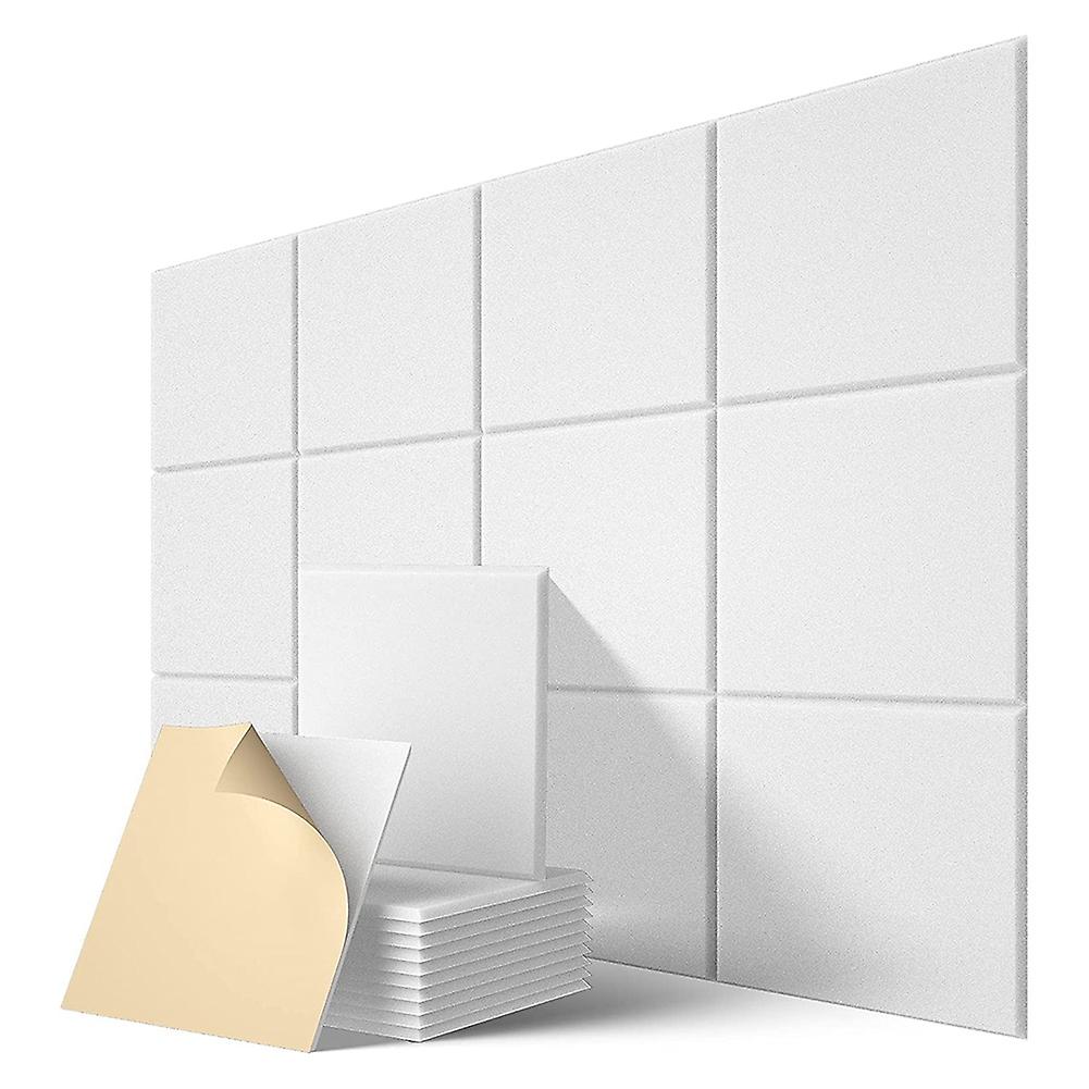 -Selvklæbende akustikpaneler 12 Pack, 12 x 12 x 0,4 tommer lydisoleret polstring, lydabsorberende panel, whi