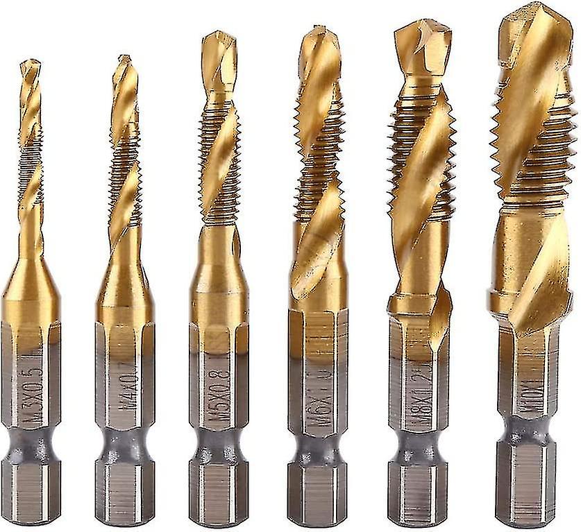 Tapping Bits-6pcs Metric Thread M3-m10 1/4 "titanium Coated Hss Drill Bits And Taps Hex