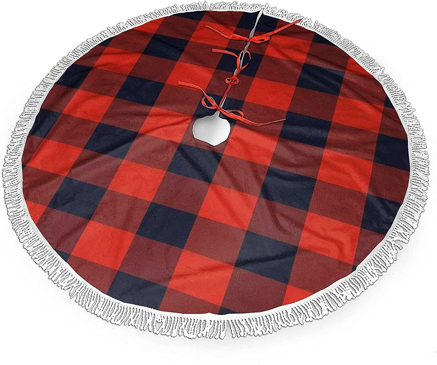 Red and Black Christmas Tree Skirt Festive Holiday Xmas Du