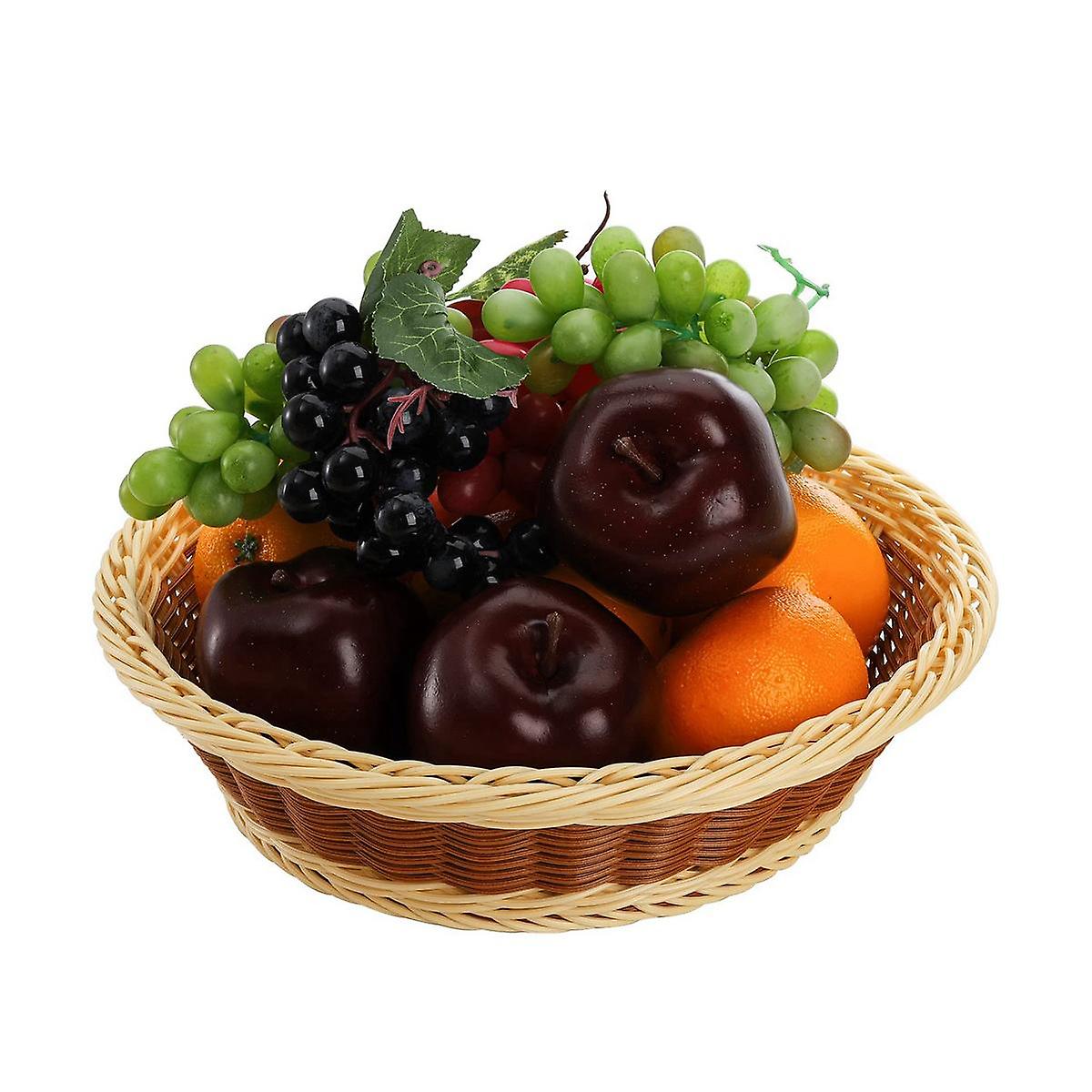 UPKOCH 3pc Bamboo Woven Basket Set - 9.84 Inch Round Serving Trays