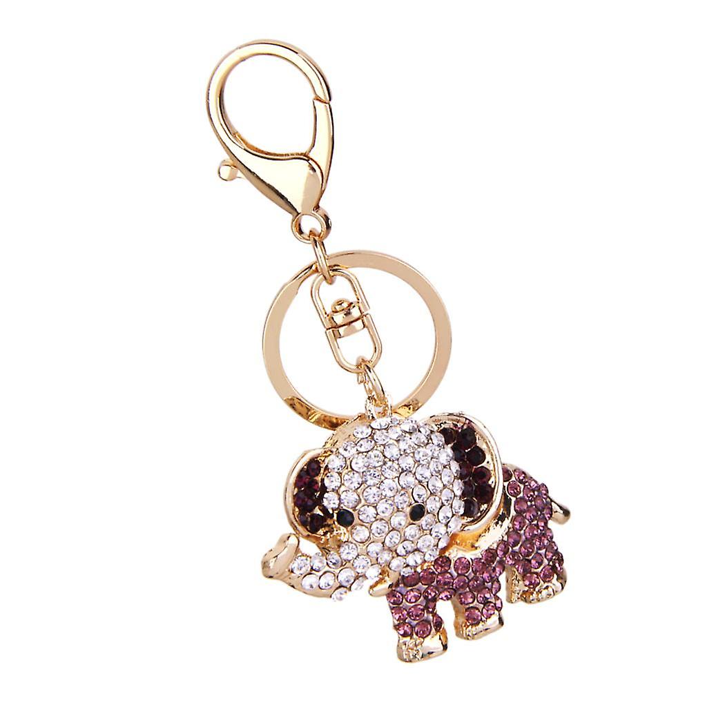 Crystal Elephant Charm Keyring - Purple