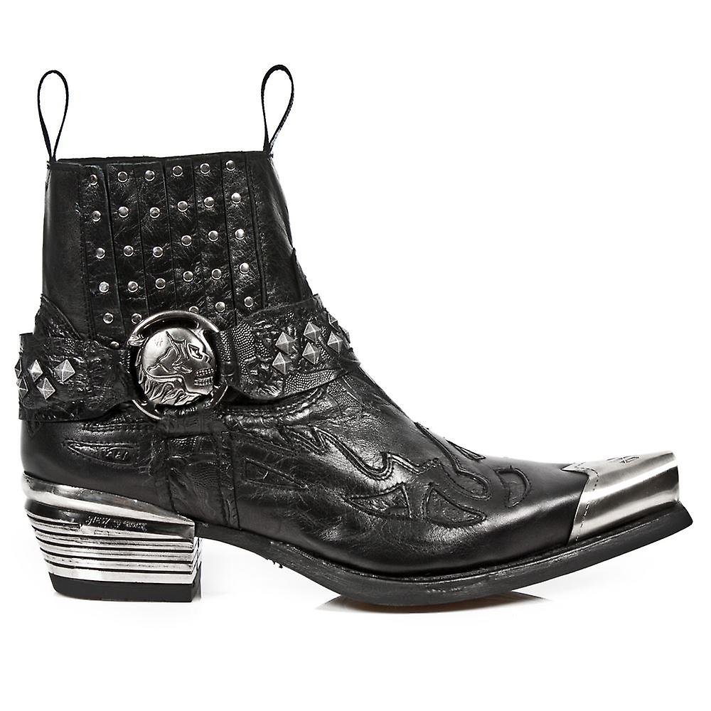 New Rock 7950P-S1 Stivali da cowboy militare in pelle nera Metal Toe Heel Biker Rock Nero 12 UK
