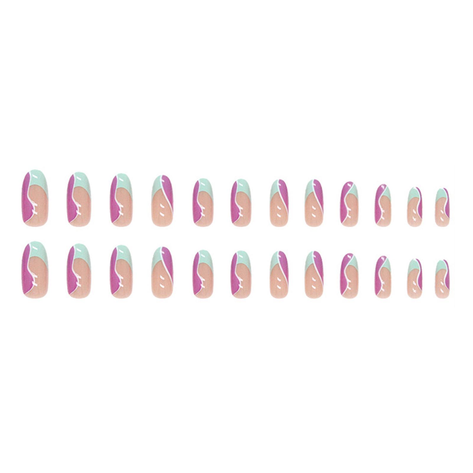 Purple Wavy Printed Contrast Color False Nails Durable And Never Splitting Fake Nails