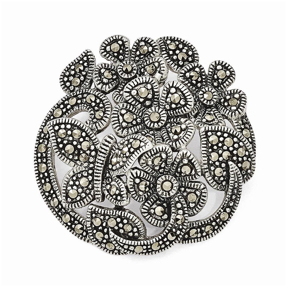 Collier pendentif en argent sterling 925 avec fleurs et ailes d'ange papillon en marcassite oxydée, pendentif de 30,25 x 30,9 mm de large.