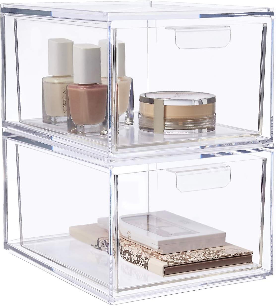 Stackable Cosmetic Organizer Drawers | Set Of 2 Clear$ Stackable Kitchen And Bathroom Acrylic Drawer