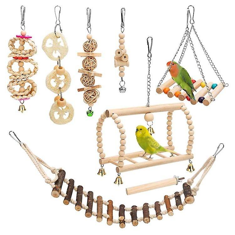 Safe Non Toxic 8pcs Bird Toys Parrot Bite Undyed Environmental Protection Health Combination