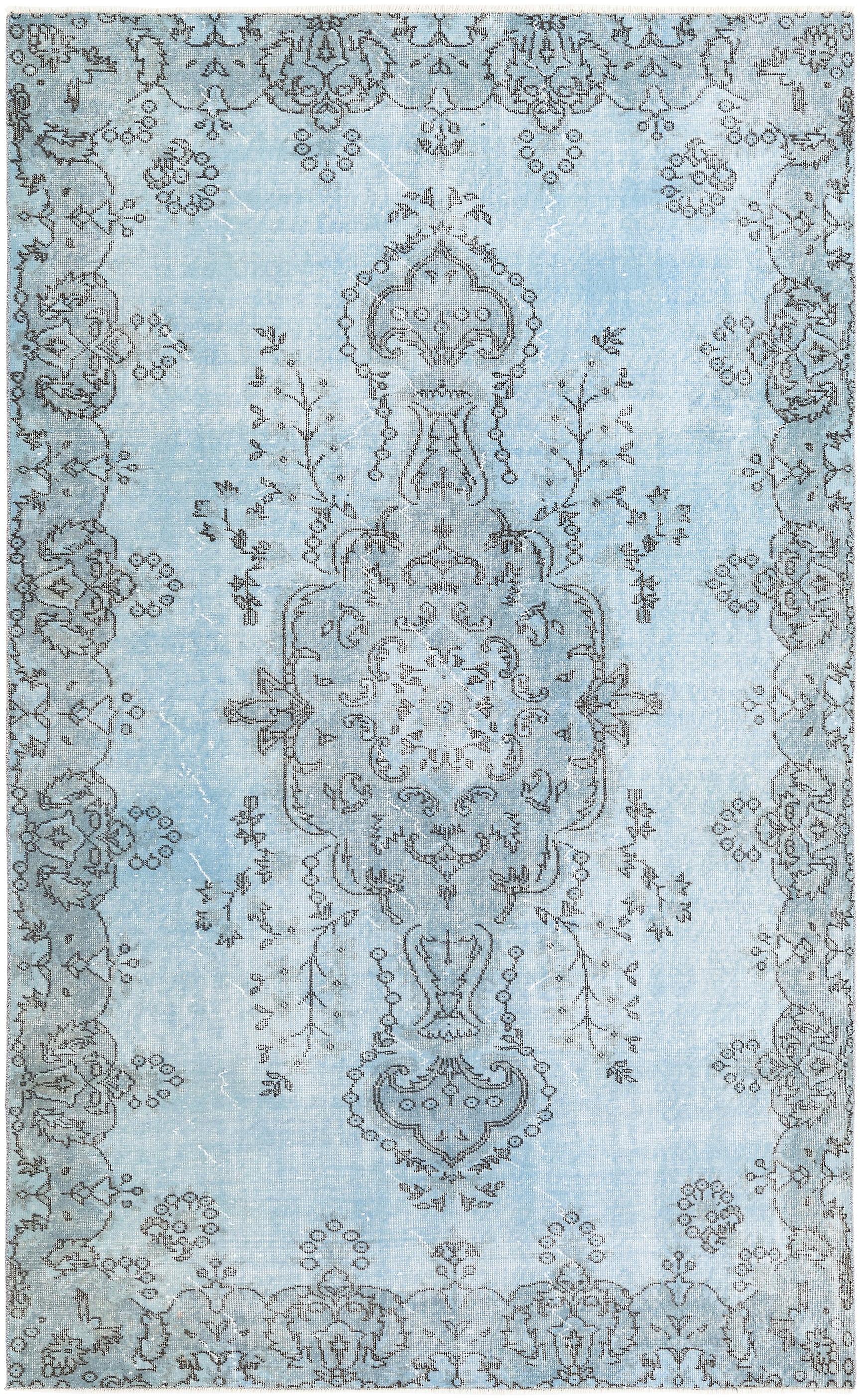 Hadorn ウルトラ ヴィンテージ 170x274 ライトブルー ハンドメイド ターキー ラグ