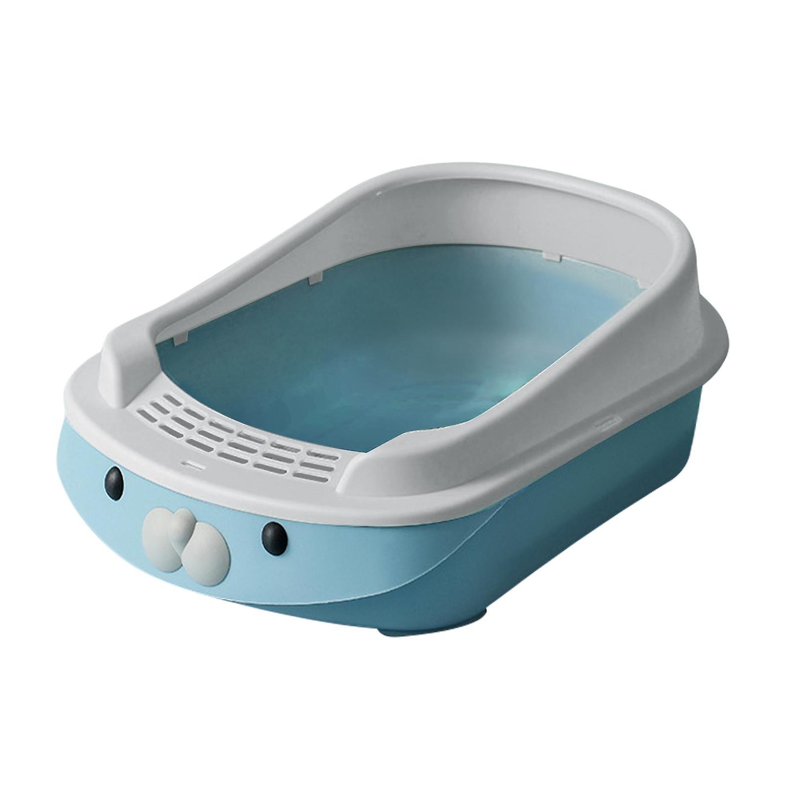 Portable Open Cats Litter Tray Stain Resistant Open Top Kittens Litter Pan Blue