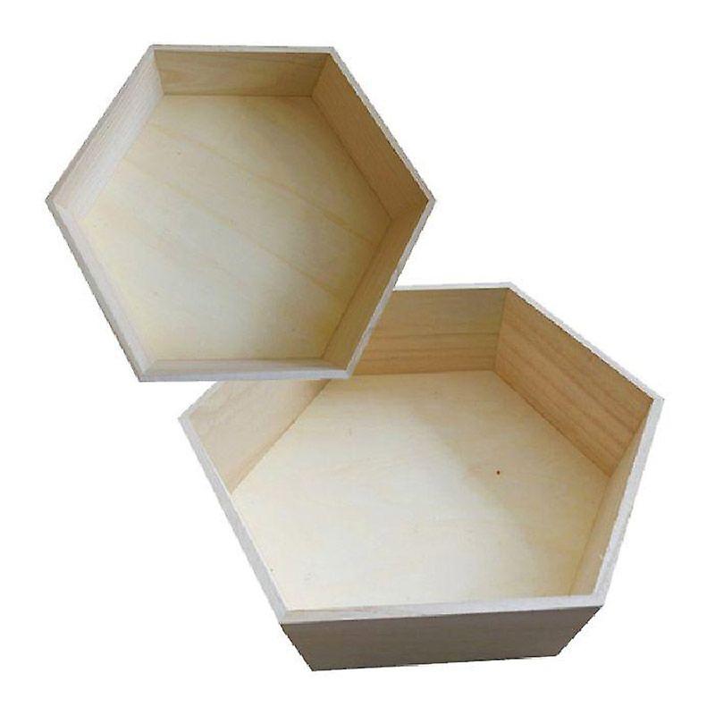 2 hexagonal wooden shelves 30 x 26 cm & 36 x 31 cm