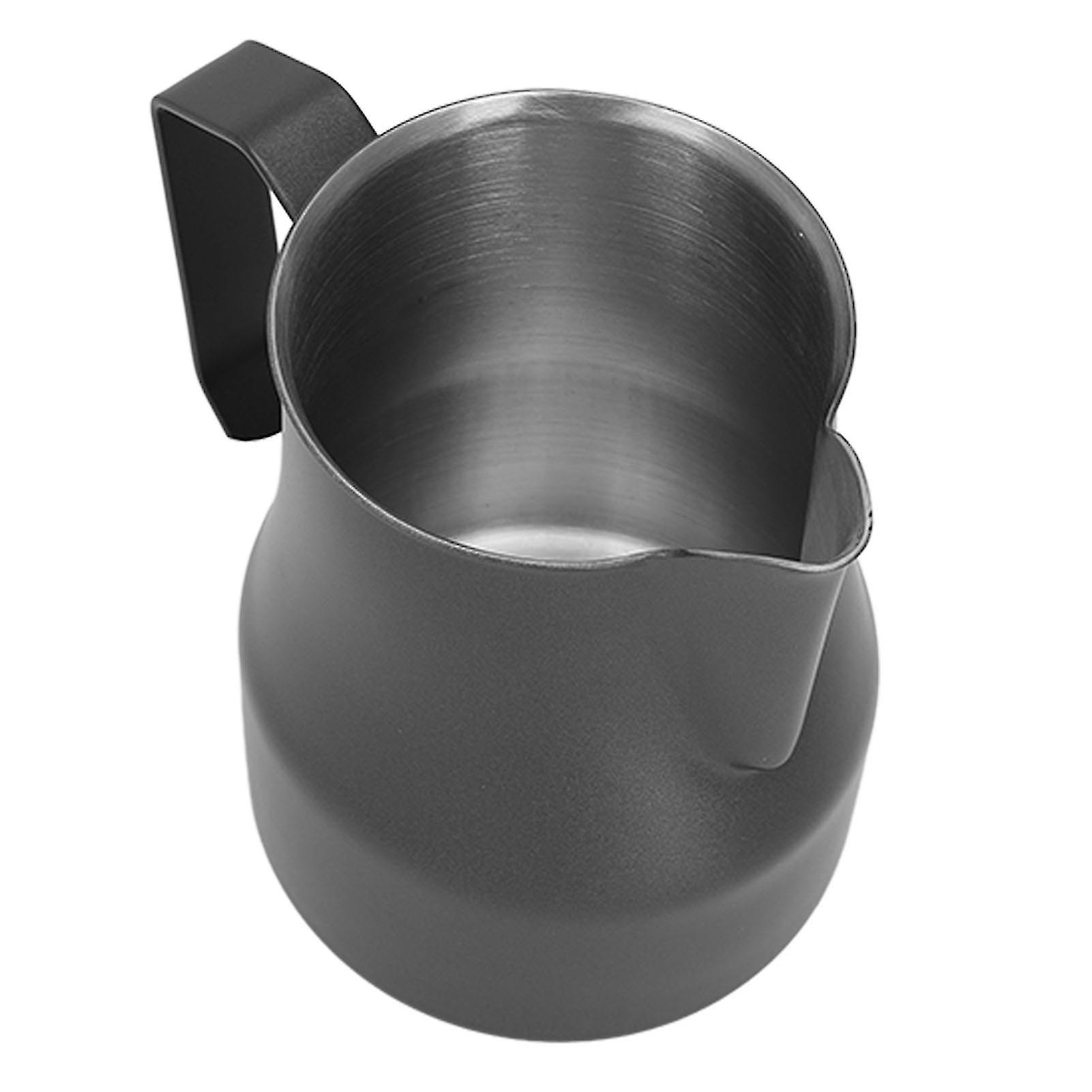304 Stainless Steel Milk Frothing Pitcher for Coffee, Coffee Steaming Pitcher with Olecranon Type Outlet and Milk Frother Cup(450ml-Black)