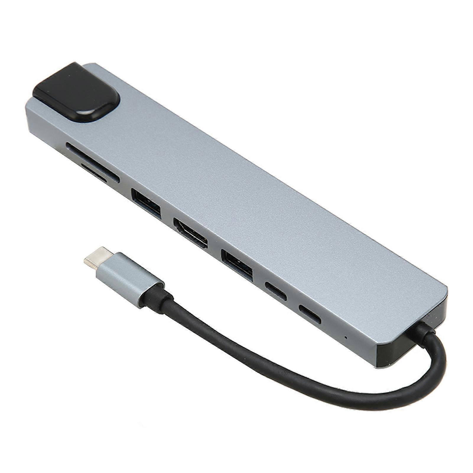 8 i 1 dockingstation type c til pd usb c usb3.0 usb2.0 lagerkort hukommelseskort hd multimedie interface rj45 dock grå 
