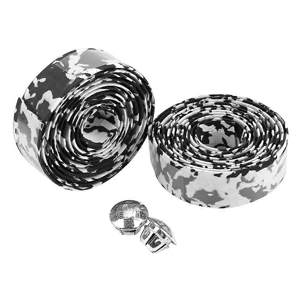 Emoshayoga 2pcs Cycling Handlebar Tape, EVA Handle Bar Tape, 12 Colors Handle Bar Tape Wrap with Handlebar End Plugs for Road Bike (Black White)