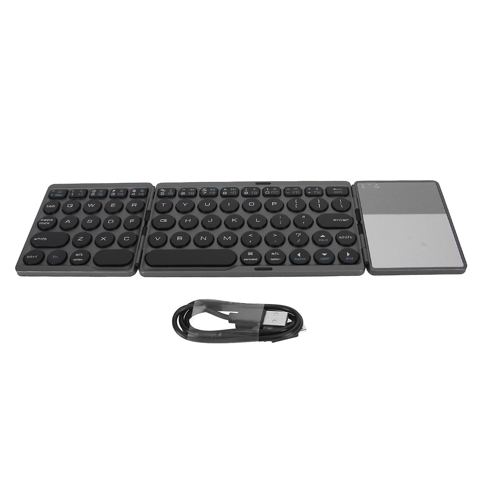 Round Key Bluetooth Foldable Keyboard with Touchpad Universal 140mAh Wireless 64 Keys Black