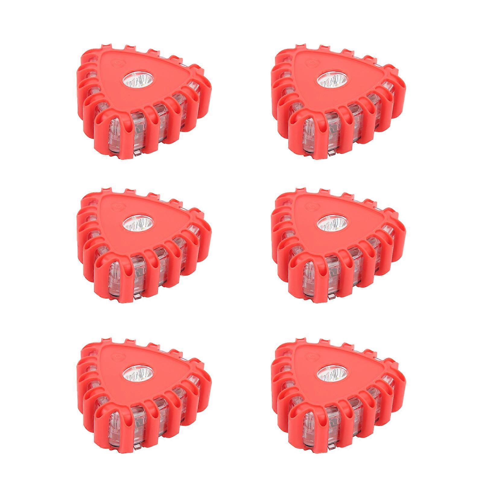 6PCs Red LED Triangular Emergency Warning Lights 10x10x3.5cm