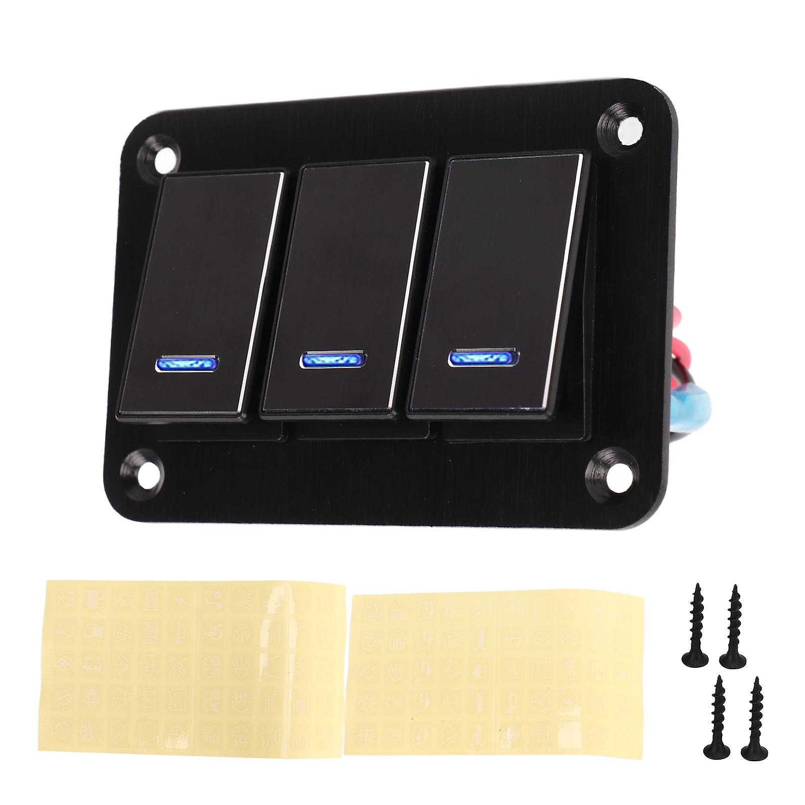 3 Gang Rocker Switch Panel Waterproof Pre Wired Aluminum Alloy for Boat Car RV Motorcycle Bus DC12V‑24V
