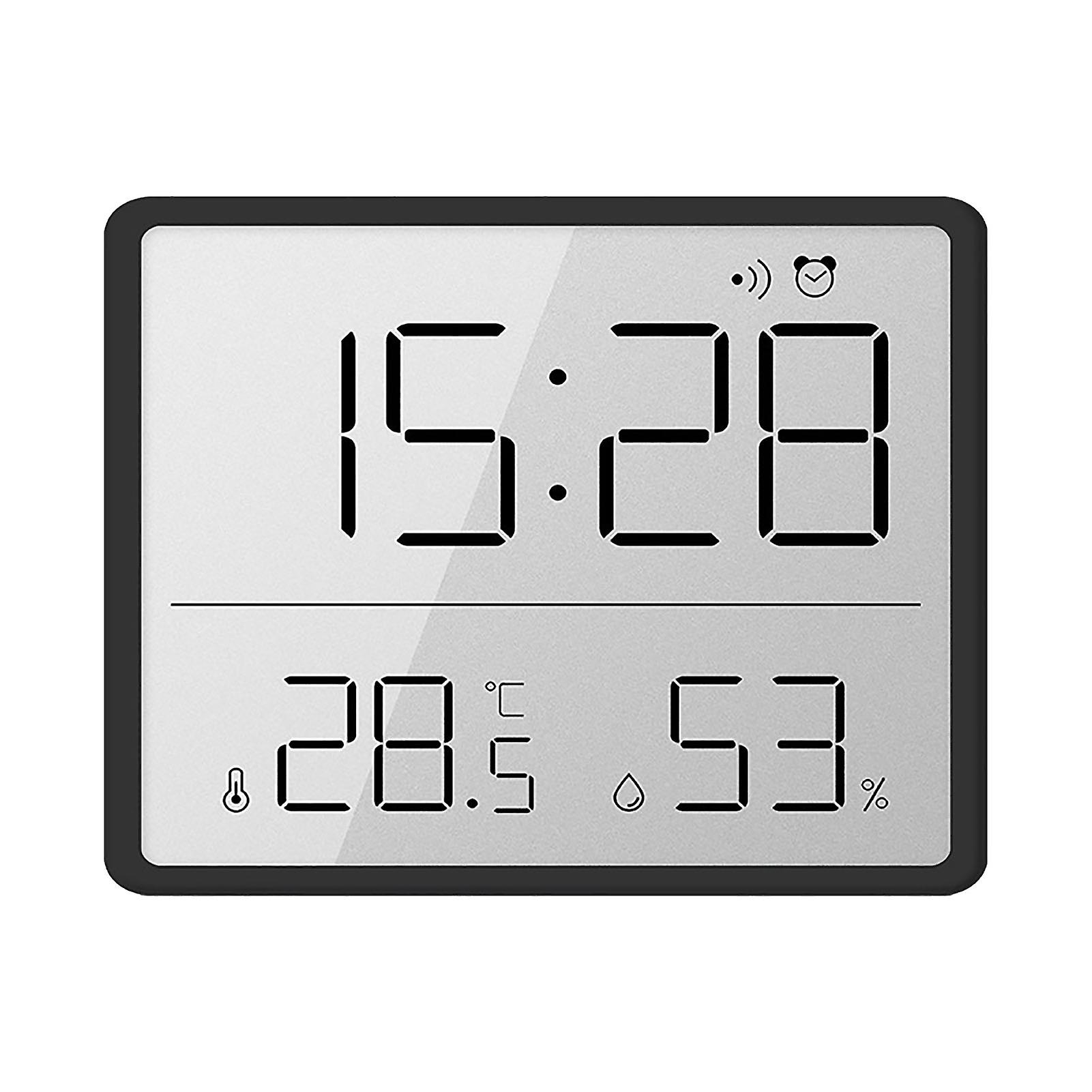 Thin Digital Wall Clock LCD Screen Multifunctional Electronic Clock Temperature and Humidity Display Compact Design Black Includes Button Batter