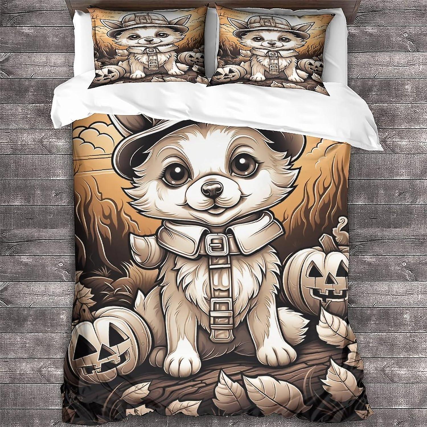 LikeEj Drukowany w 3D zestaw pościeli dla psów dla dzieci dorosłych, poszewka na kołdrę ze zwierzętami z poszewkami na poduszki, pokrowiec z mikrofibry na Halloween z zapięciem na zamek błyskawiczny