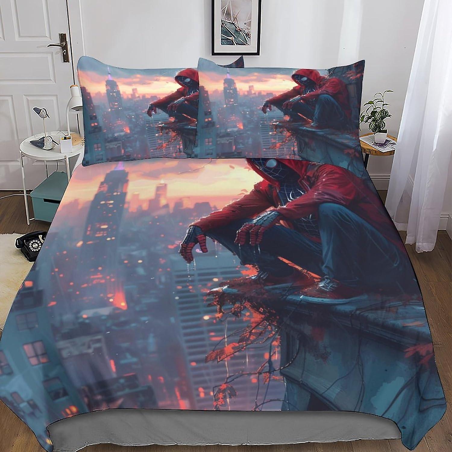 DSJackson Cool Spider Man Deluxe Comforter Cover Set with Hidden Zipper Closure - Premium Microfiber Movies Bedding, Complete 3-Piece Set with Pillowc