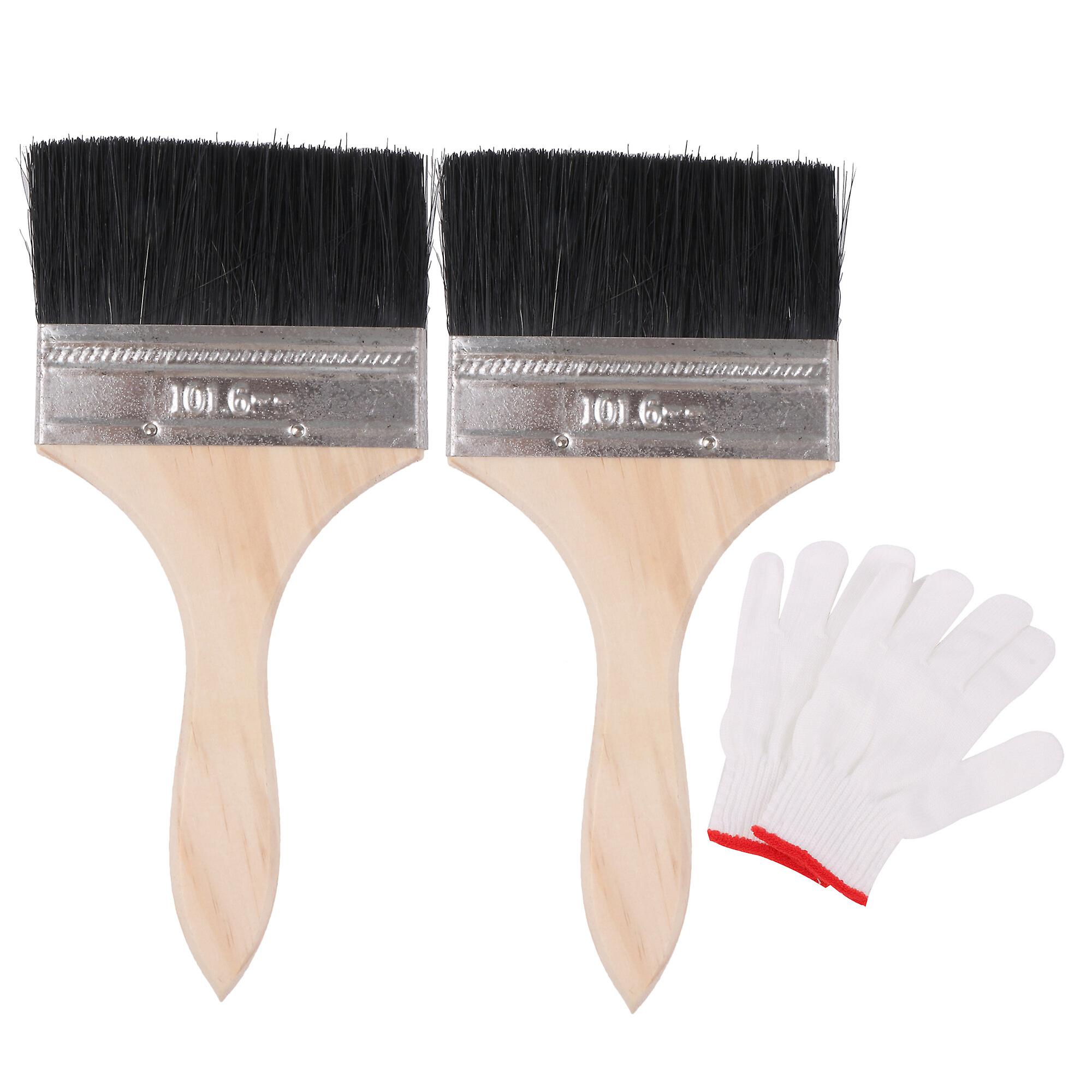 2 Pcs Professional Flat Paint Brush for Acrylic 4Inch w/ Nylon Mittens