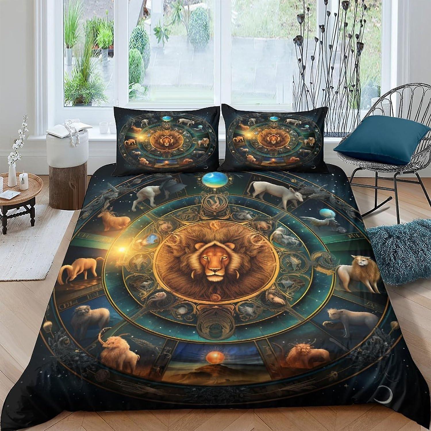 VCLUST Astrolabio Set Biancheria Da Letto 3D Set Copripiumino Morbido Microfibra Dodici Segni Zodiacali Copripiumino con Federe, Copripiumino Set 3 Pezzi