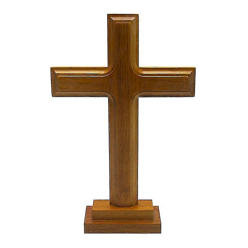 Wooden Standing Cross Decor Altar Cross With Stand Double-sided Table Cross Gift
