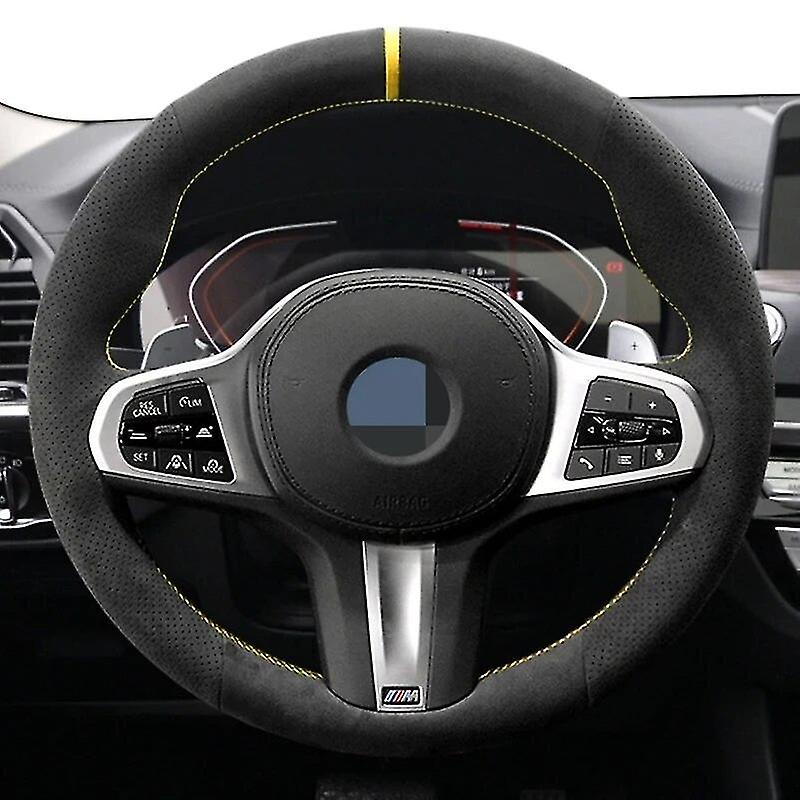 DIY svart äkta läder mocka bil ratt täcka för BMW M Sport G30 G31 G32 G20 G21 X3 G01 X4 G02 X5 G05 G14 G15 G16