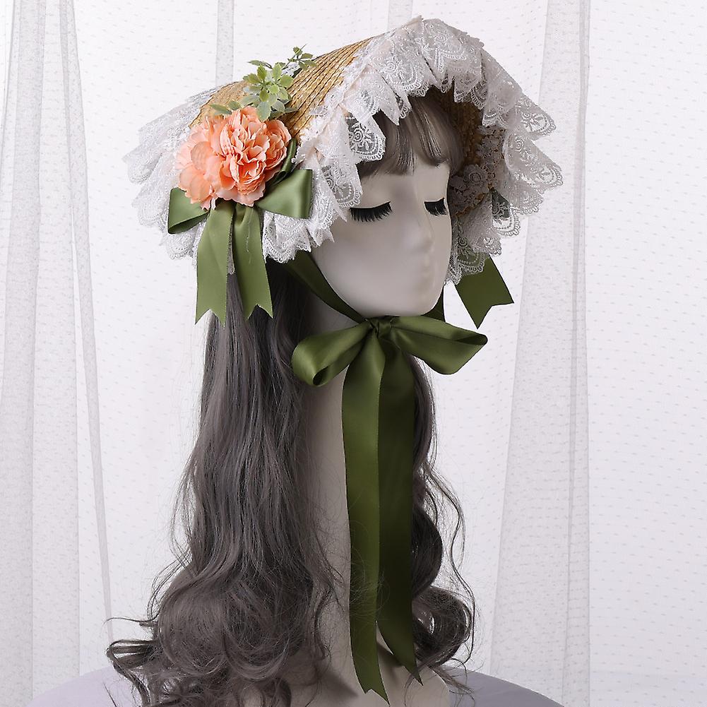 Sombrero Victoriano De Encaje Para Mujer Y Niña - Paja, Con Flores Y Lazo, Ideal Para Cosplay Y Fiestas