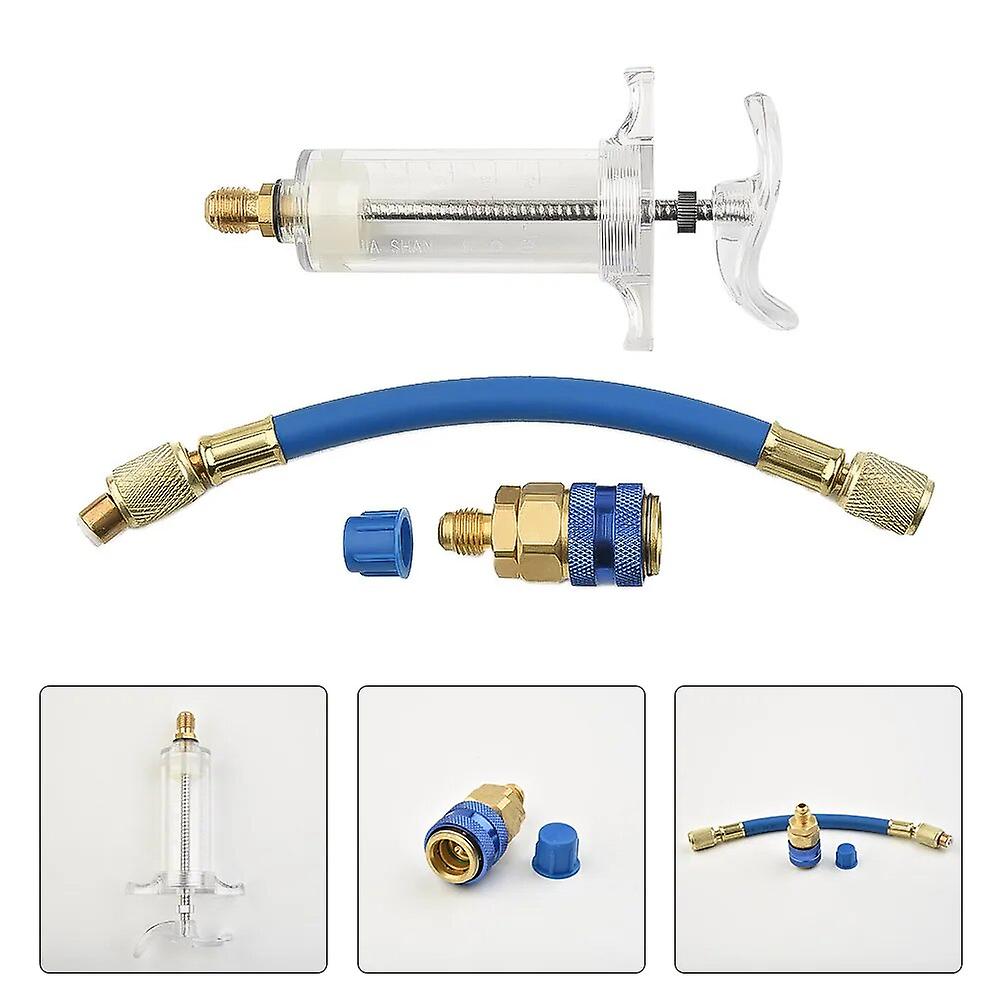 Oil/dye Injector 30ml 1 Oz With Low Side Quick Coupler Adapter 1/4 Sae X4t7 Straight-post Quick Joint