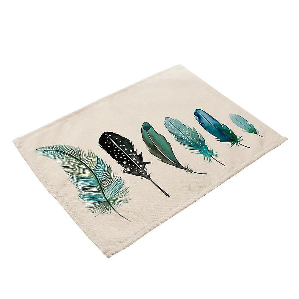 Colourful Feathers Printing Placemat Cotton Linen Dining Table Mat Decor(MA0006-5)