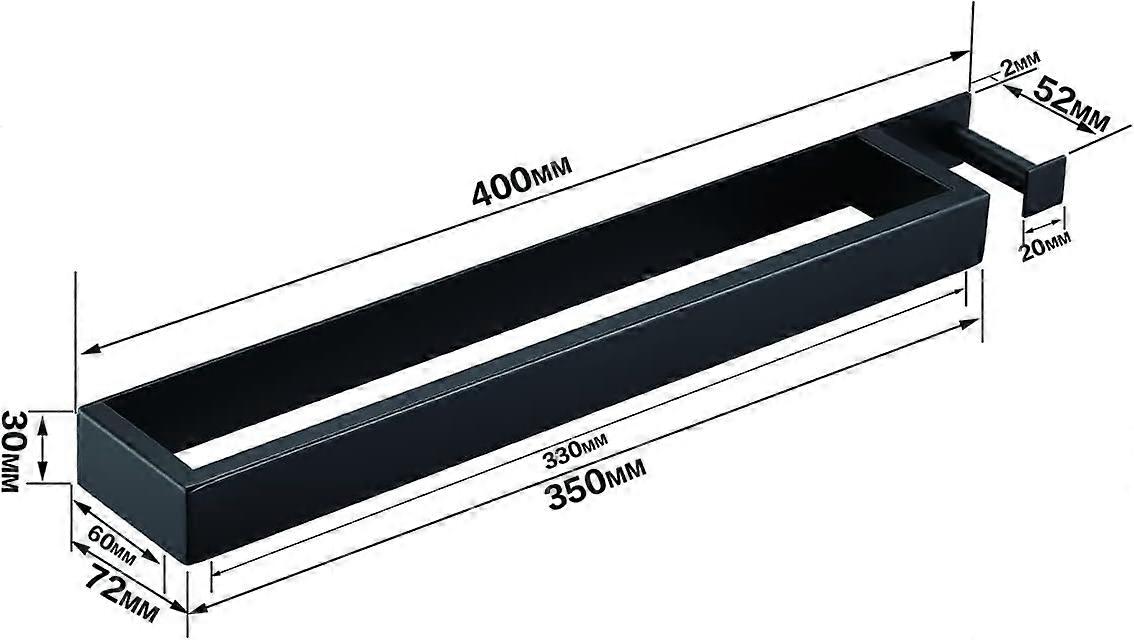 Towel rack without drilling Matte Black - 304 Stainless Steel Towel Bar Bar - with Hook - Self-Adhesive 40 cm - for Bathroom