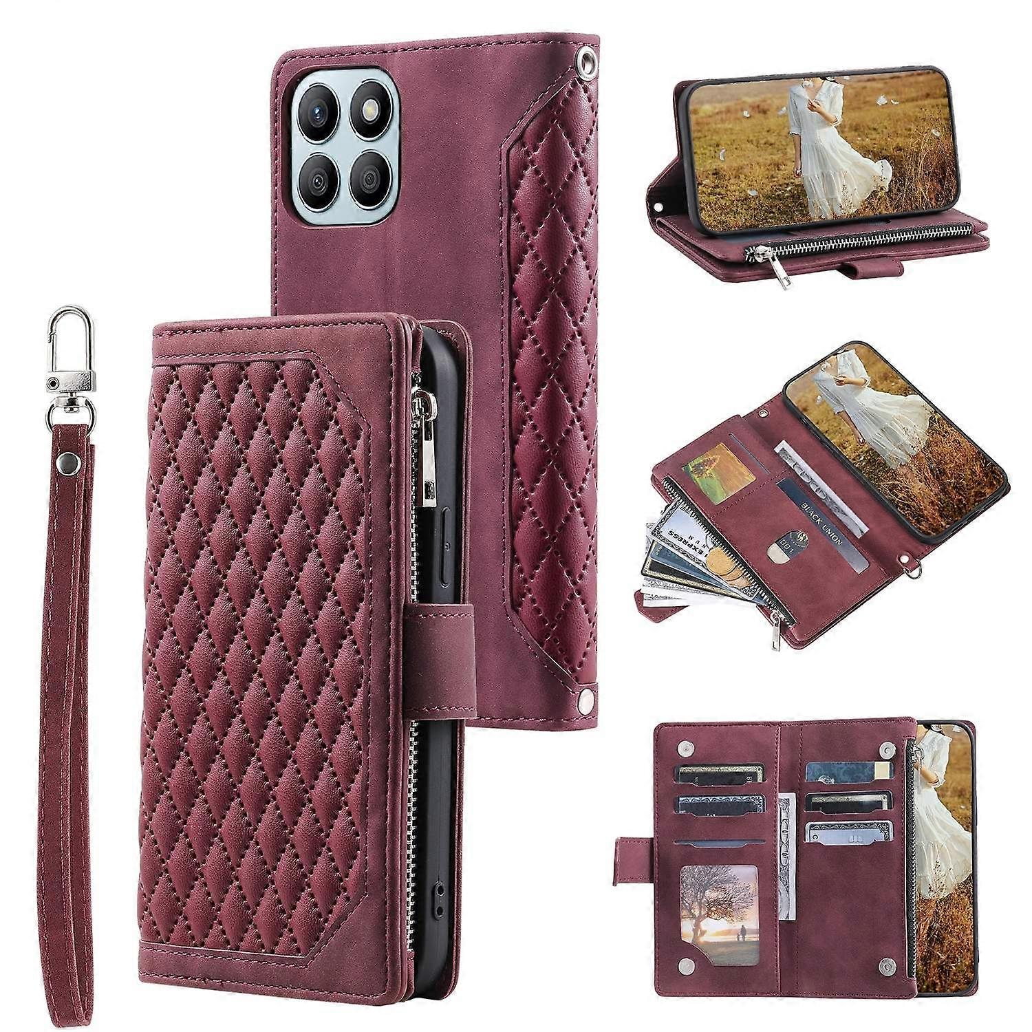 Grid Texture Zipper Leather Case For Honor X6b 4G Global