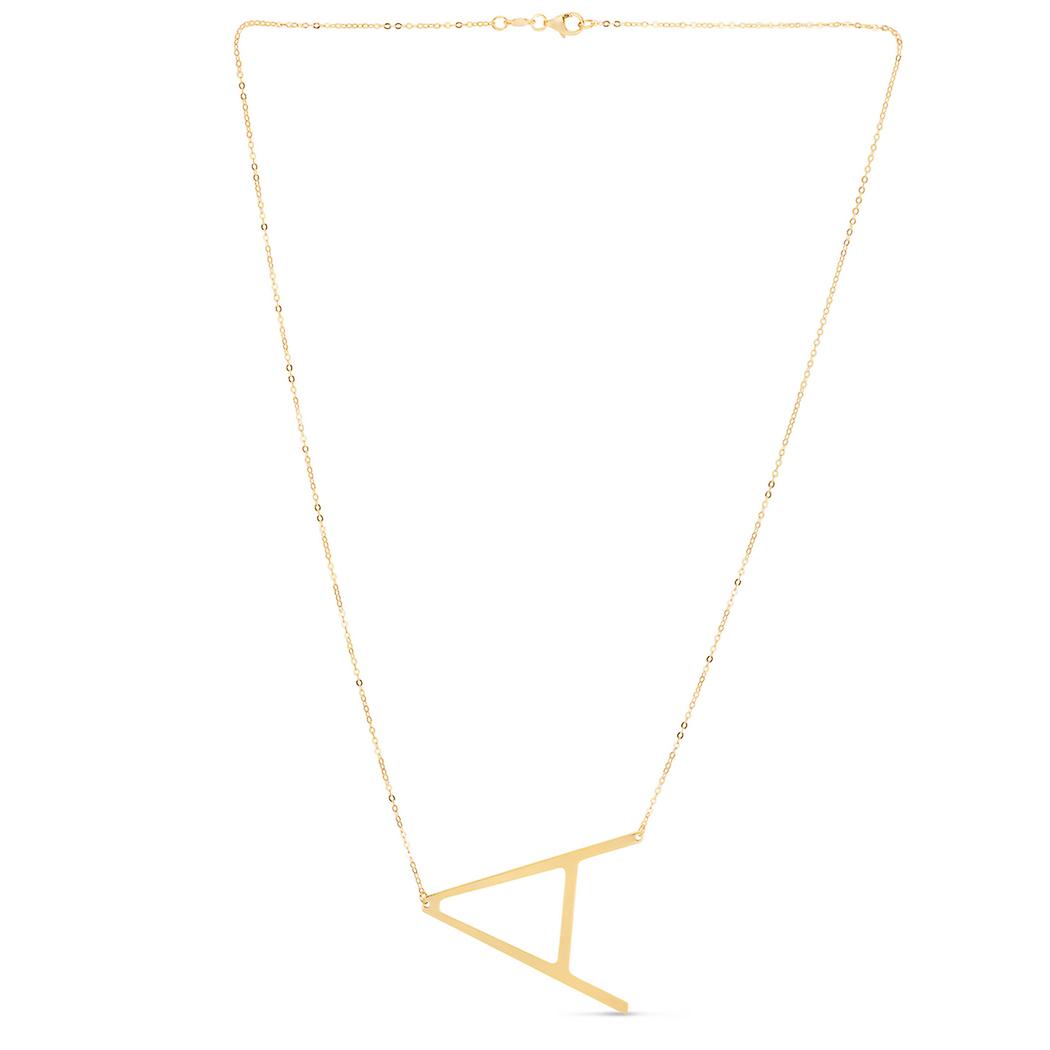 Or jaune 14 carats poli lettre nom personnalisé monogramme initiale un collier avec fermoir mousqueton 18 pouces pendentif-necklac