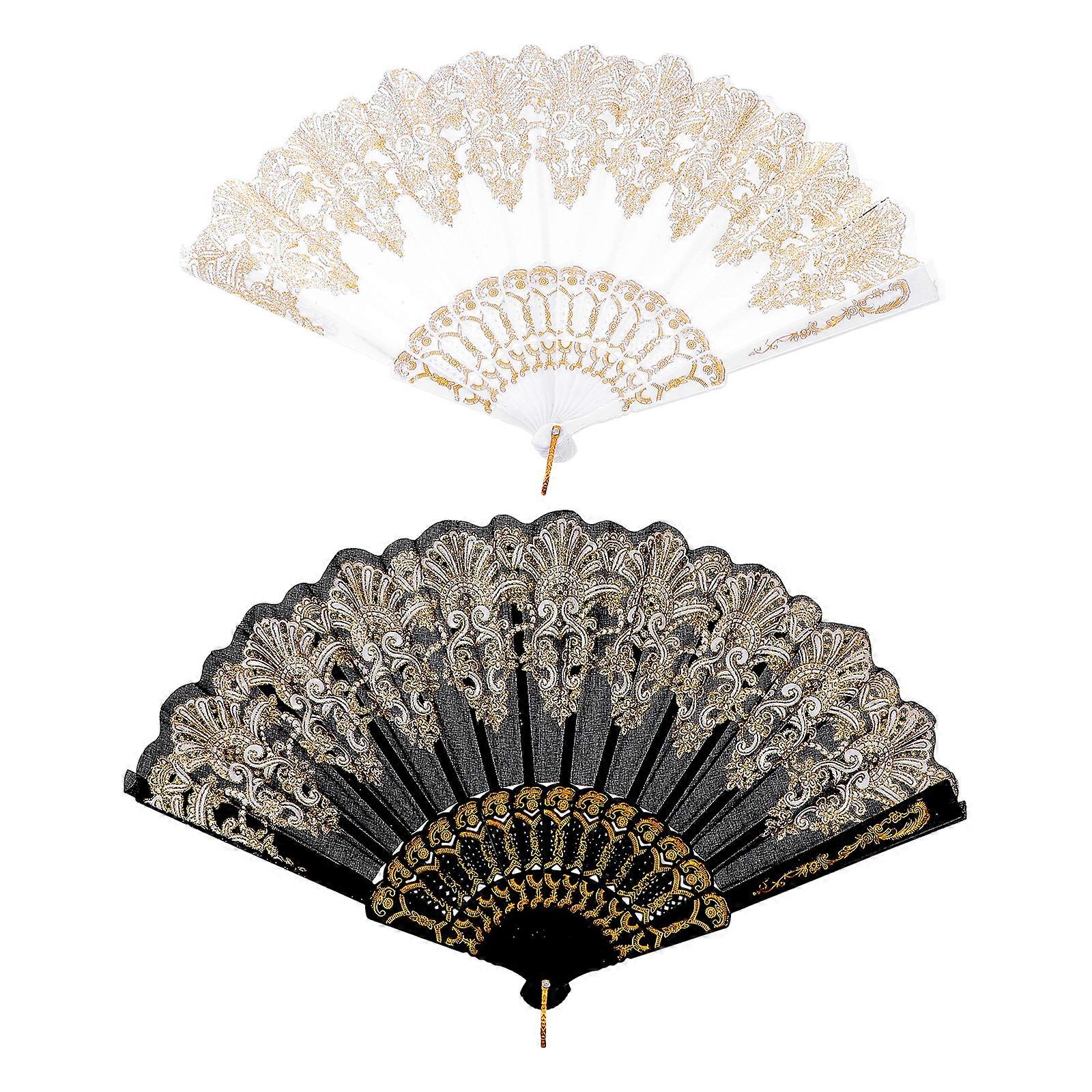 2pcs Folding Fan Retro Handheld Fan Chinois Style Folding Fan Dancing Fan Props