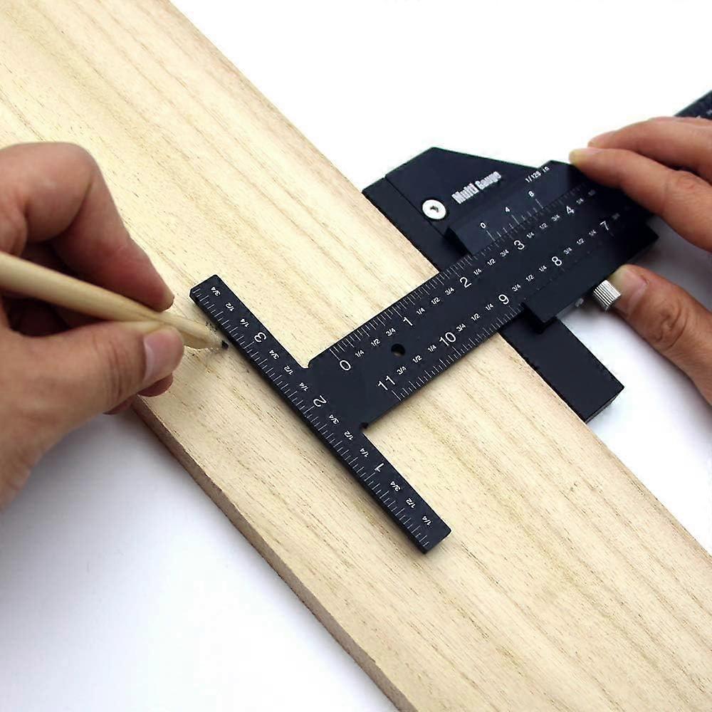 Woodworking T Ruler, 11.8 inches/30 cm, Aluminium Alloy Wood Cutter, Scribing Ruler, Integrated Locking Device, for Workshop, DIY, Tool Box silver