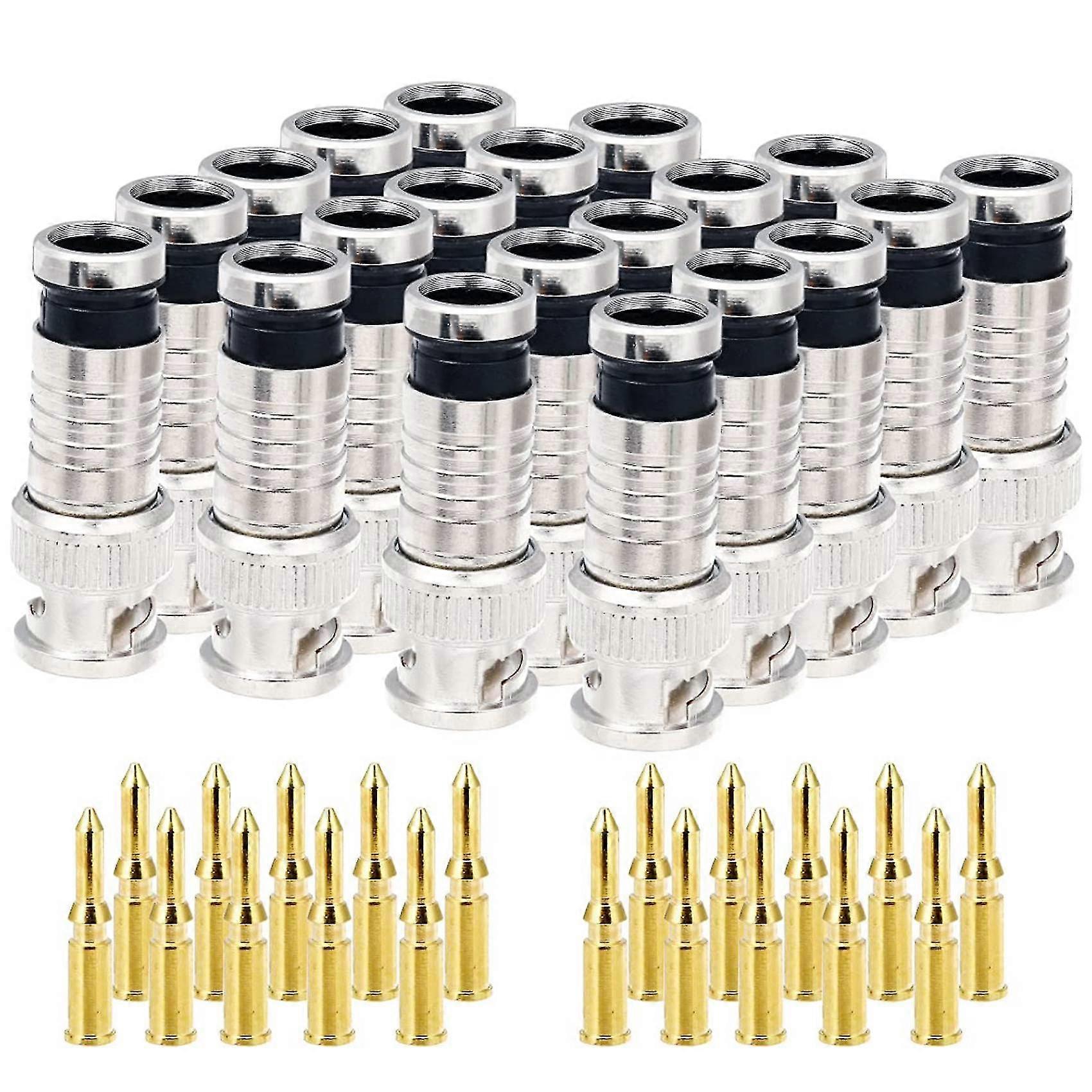 20 Pcs Bnc Compression Connector 75 Ohm Coupler With Copper Pin For Rg58-59 Crimper Video Plug Exte