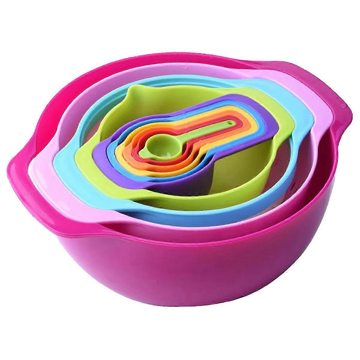 10-PiecePlastic Measuring Cup Bowl Set, Baking Rainbow Bowl, Multi-Function Measuring Spoon