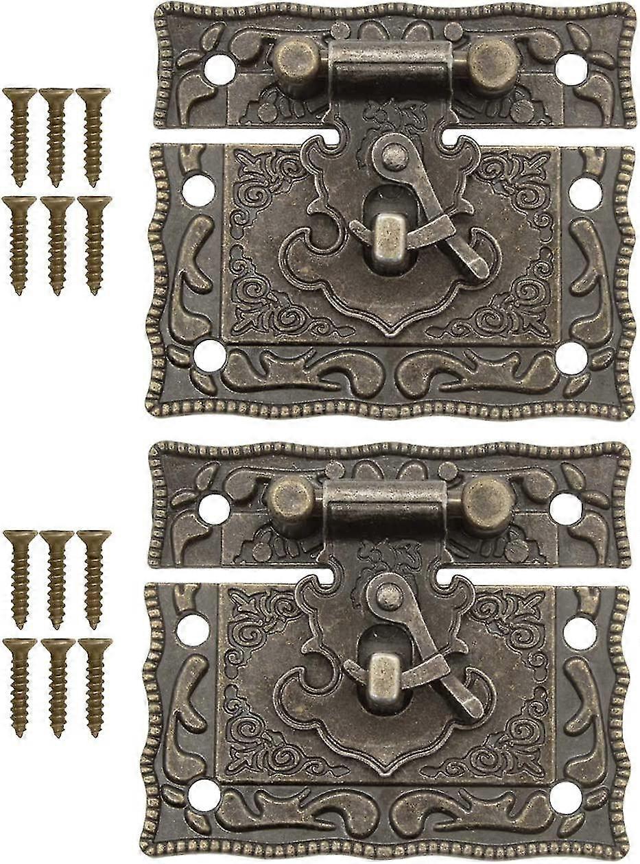 Set Of 2 Antique Latches, Latch Hooks, Bronze Iron Lock, Fittings For Chests, Sliding, 50 X 42 Mm With Screws, Set Of 2 Jskee