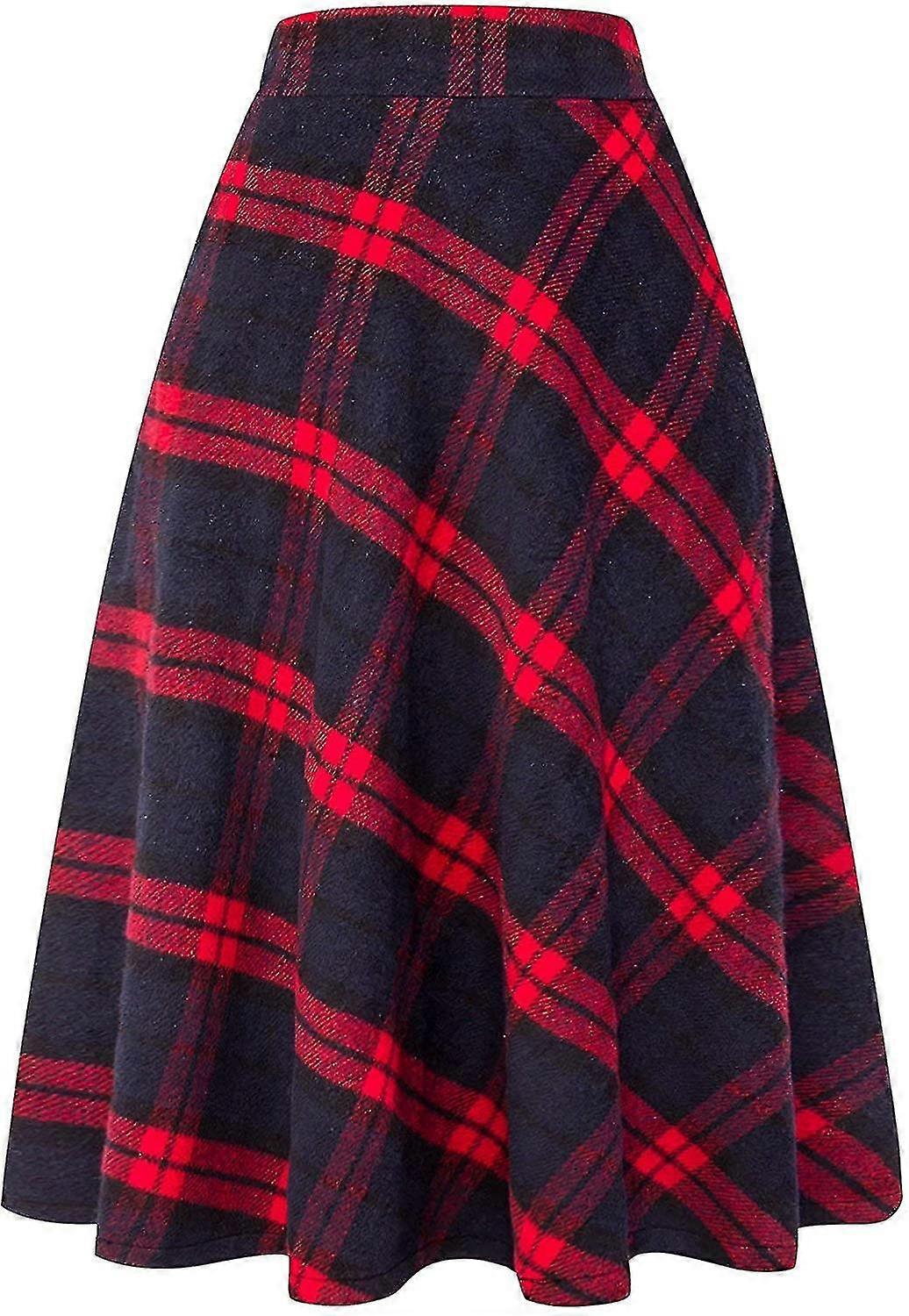 kvinners maxi skjørt tartan ull lang varm med elastisk midje