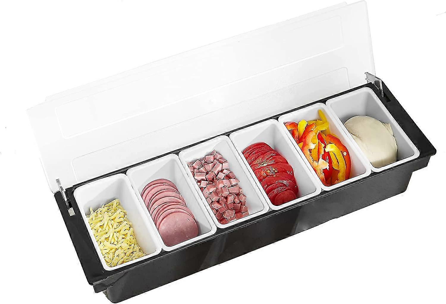 6 Compartment Trays Detachable Topping Station Plastic Pizza Ingredients Condiment Dispenser Reusable
