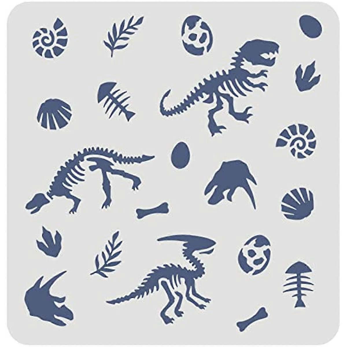 Dinosaur Skeleton Stencil for Painting 11.8x11.8inch Reusable Dinosaur Fossil Stencil Tyrannosaurus Triceratops Velociraptor Skull Fossil Stencil for