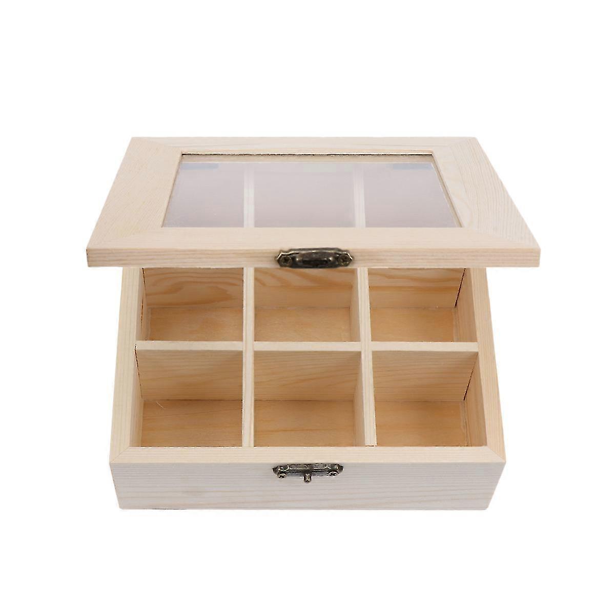 منظم صندوق تخزين القهوة صندوق شاي خشبي مع 9 مقصورات ونافذة زجاجية حالة عرض القهوة كيس شاي صندوق بدون رسائل