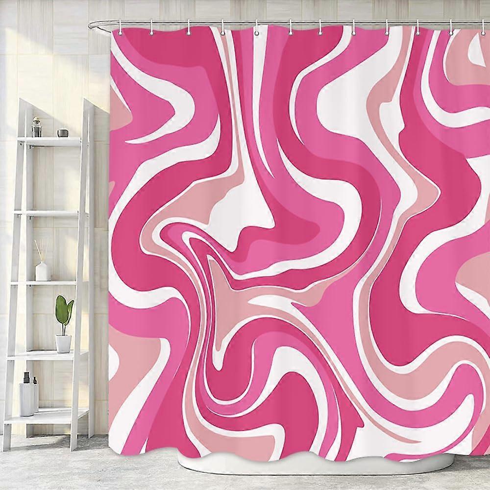 الساخنة الوردي دش الستار جمالية 70s التجريد دش الستار لديكور الحمام الوردي الأبيض متموج خط دش ستارة لحوض الاستحمام دش الستارة ل