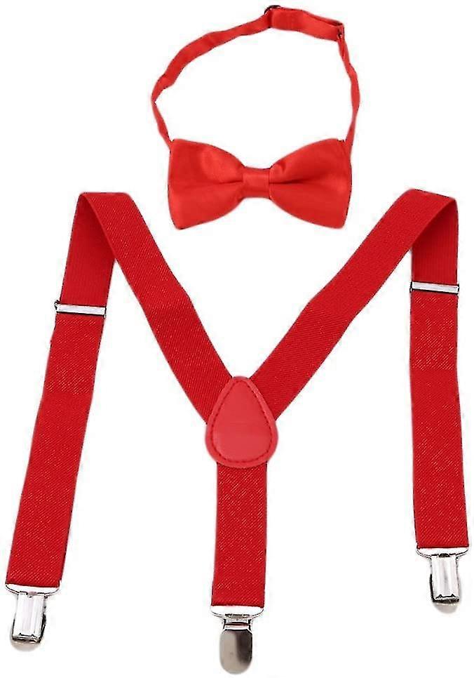 Children Boys Girls Suspenders Elastic Adjustable Braces Clip-on With Bow Tie Set