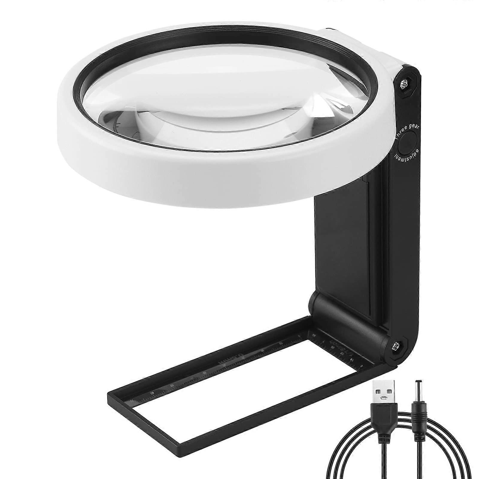 Large 4.35in Magnifying Glass 10X 30X with Light and Stand, Handheld Standing LED Illuminated Magnifier