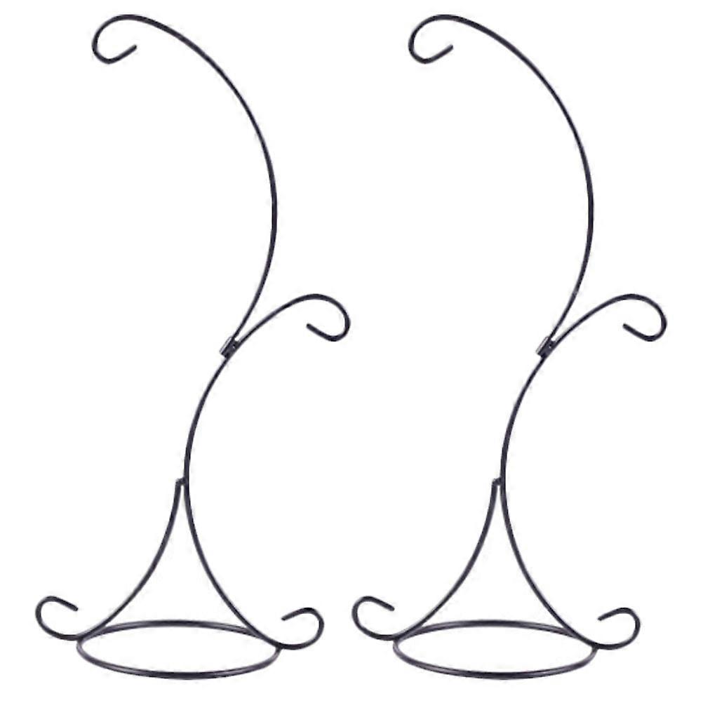 2Pcs Double Hook Iron Rack Home Flower Holder Simple Indoor Storage Rack Black