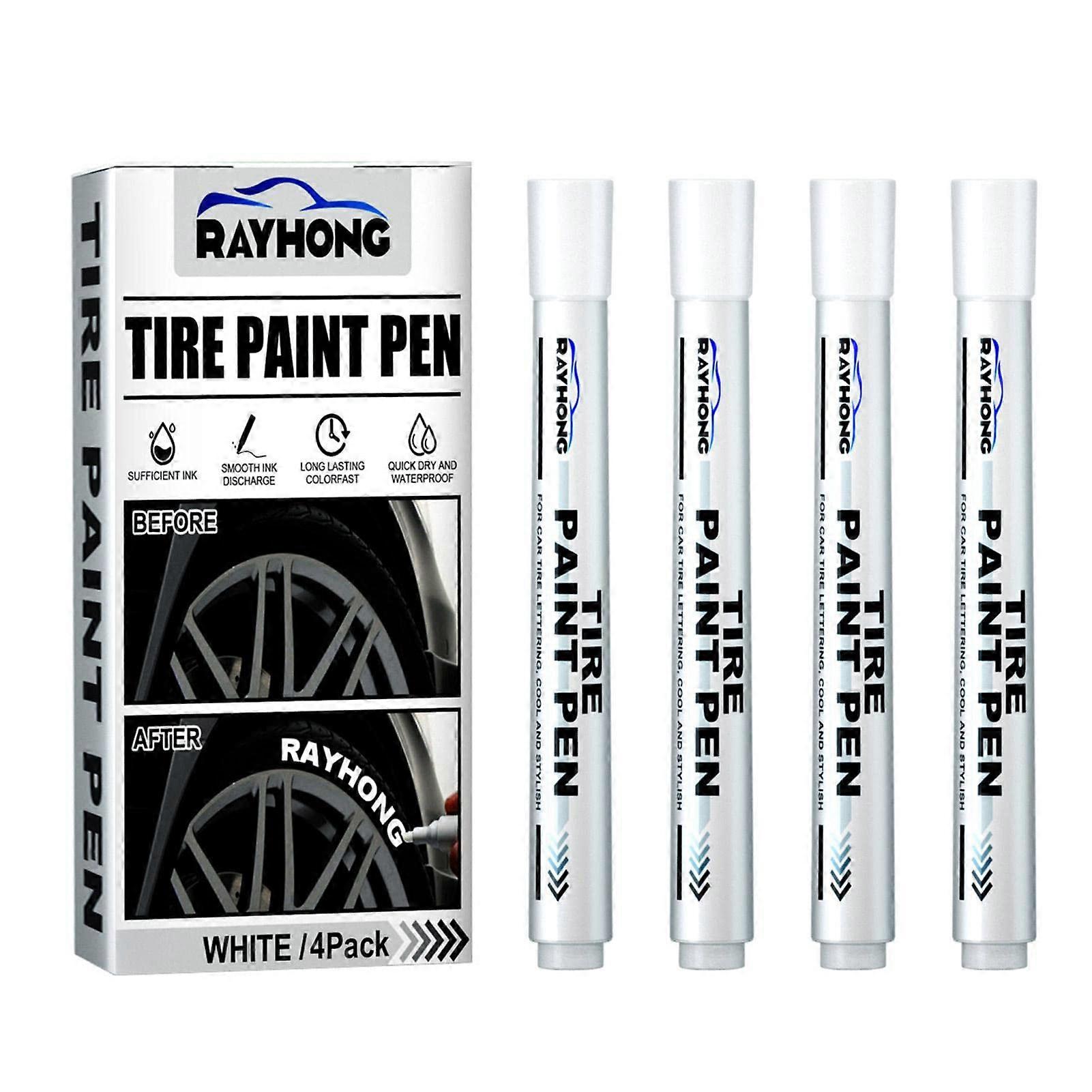 Tyre Marker Pens, 4 Pack Tyre Paint Pen Marker Waterproof Lettering Ink for Car Tyres