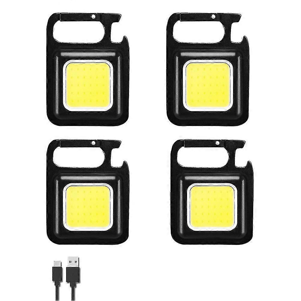 4pcs Usb Rechargeable Flashlight Keychain Led Mini Portable Camping Lantern 800lm Work Light Pocket