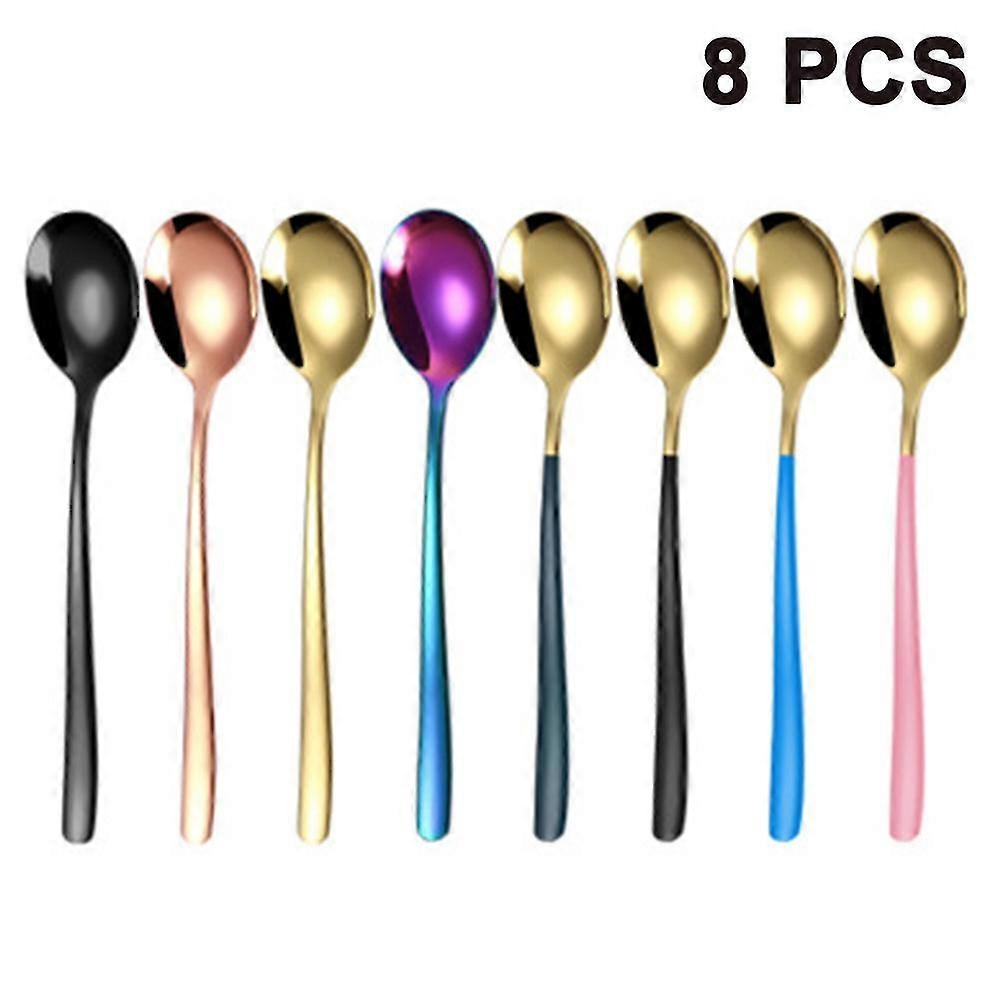 8pcs Stainless Steel Long Handle Ice Tea Spoon Coffee Spoon