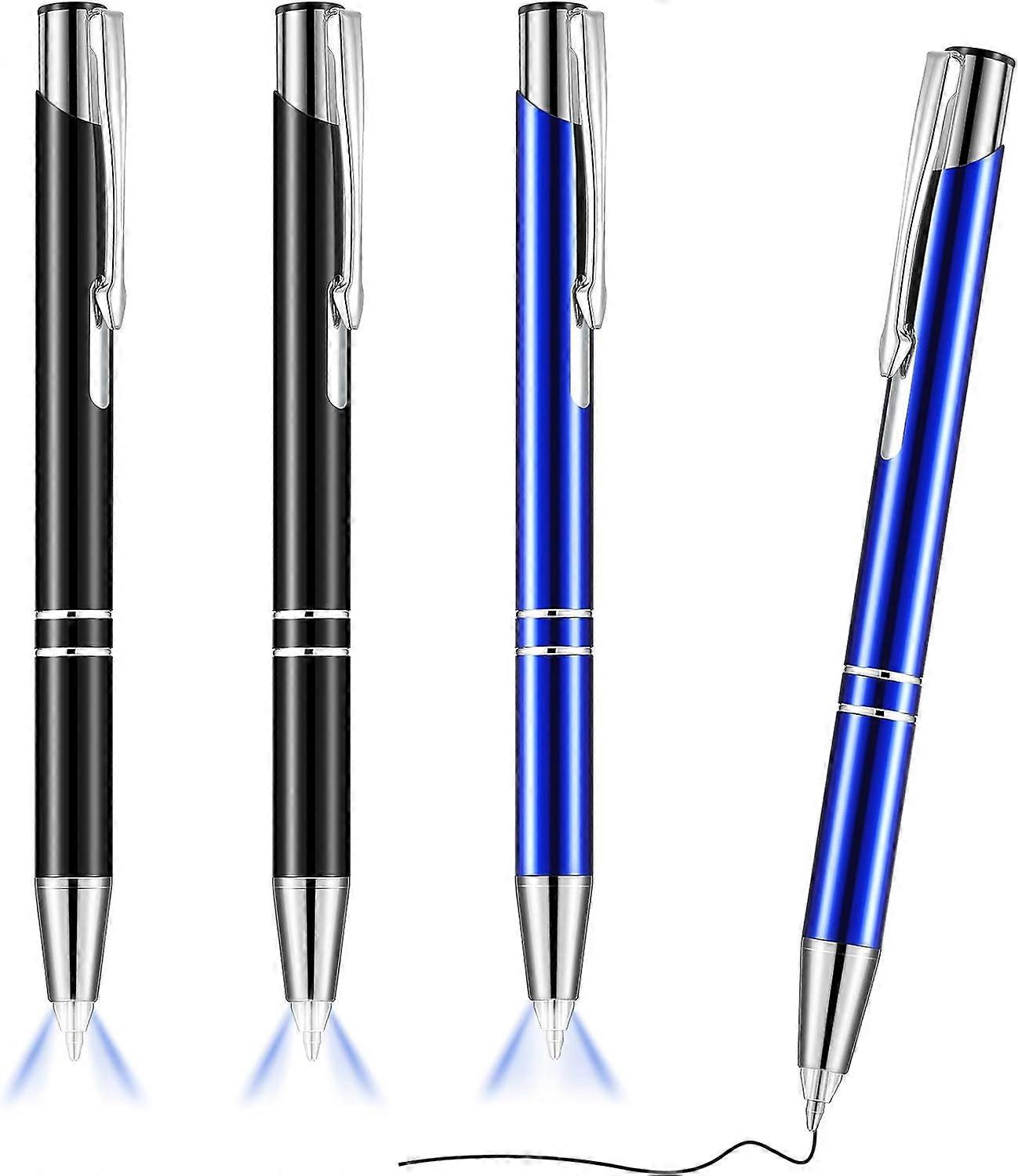 4 Pieces Luminous Tip Pen Ballpoint Pen with LED Light Pen with LED Flashlight Luminous Pen for Writing in the Dark (Black and Blue)