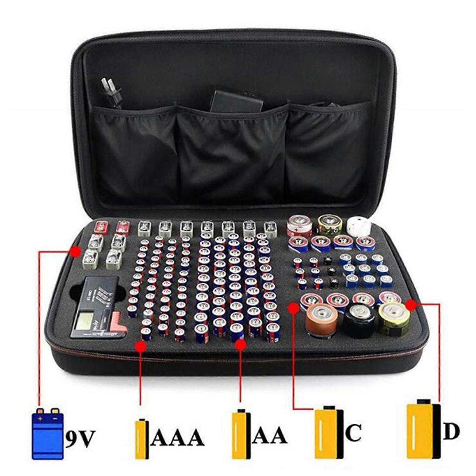 Battery Storage Case Large Capacity Zipper Closure Waterproof Multi-compartments Lightweight Hard Battery Storage Box Carrying Case Bag Holder Home Su
